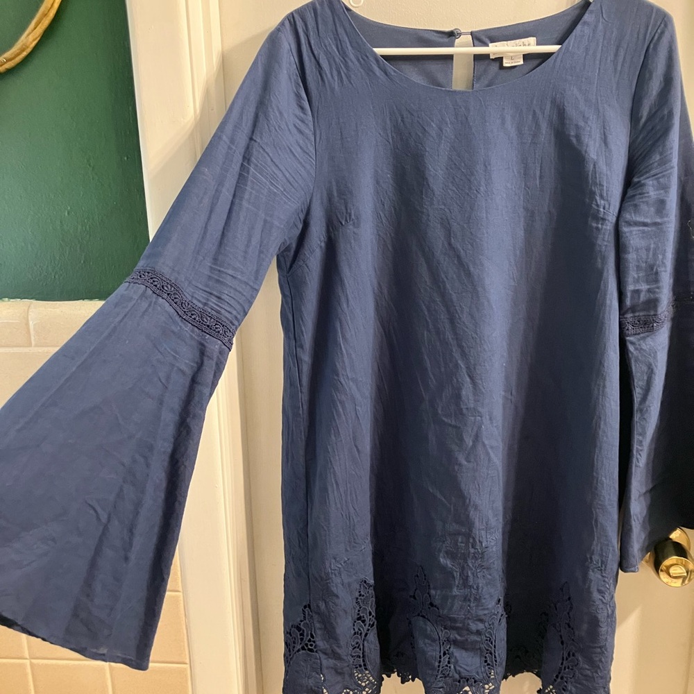 Love Riche Navy Bell Sleeve Dress
